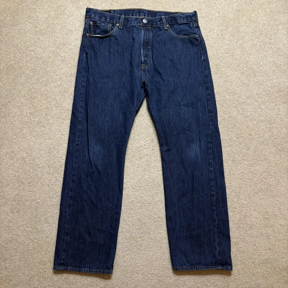 Levis 501 Jeans Mens 36x30 Dark Blue Regular Fit Straight Leg Denim Waterless